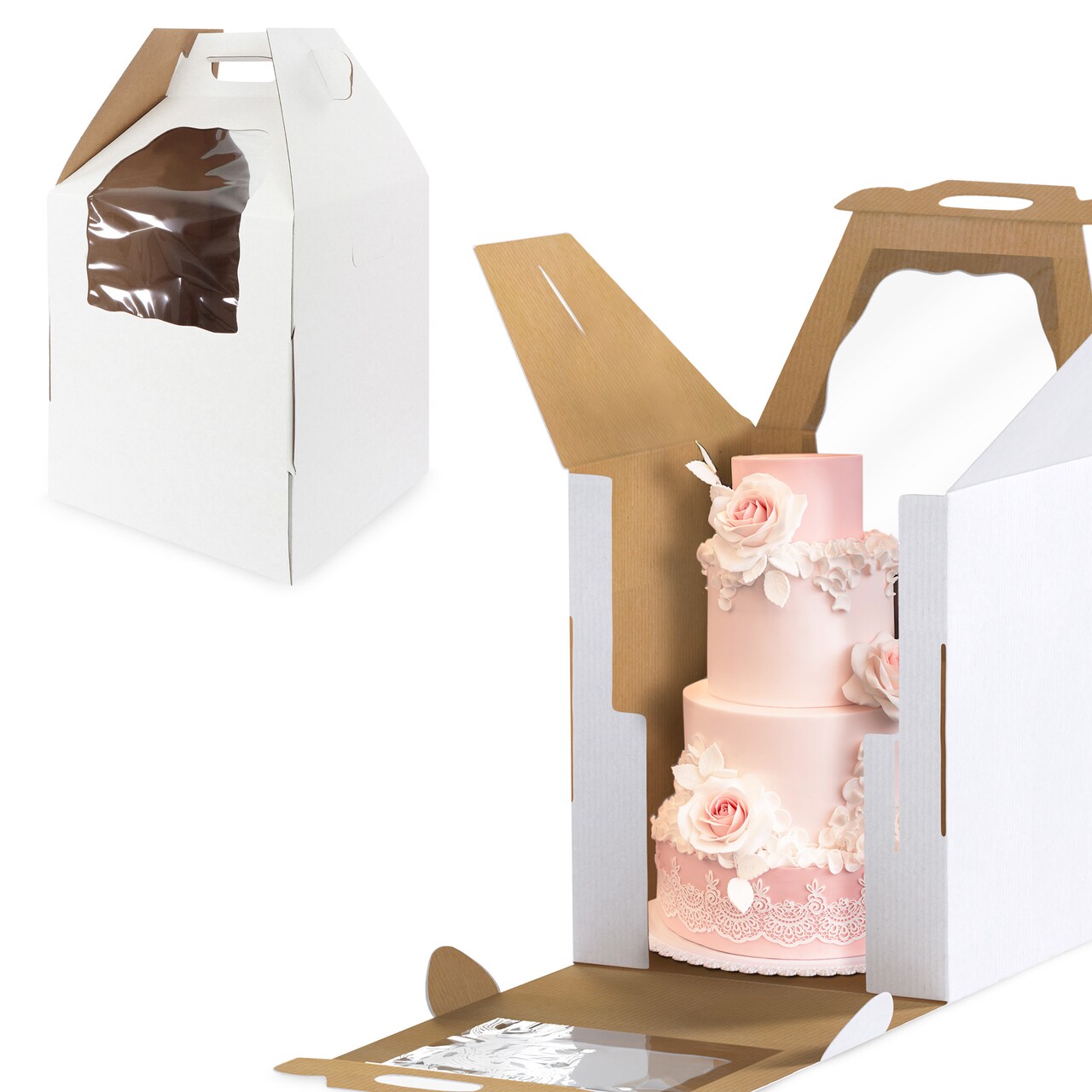 Spec101 Disposable Cake Carrier with Window 14 x 14 x 16in Tall Cake Boxes 10pk